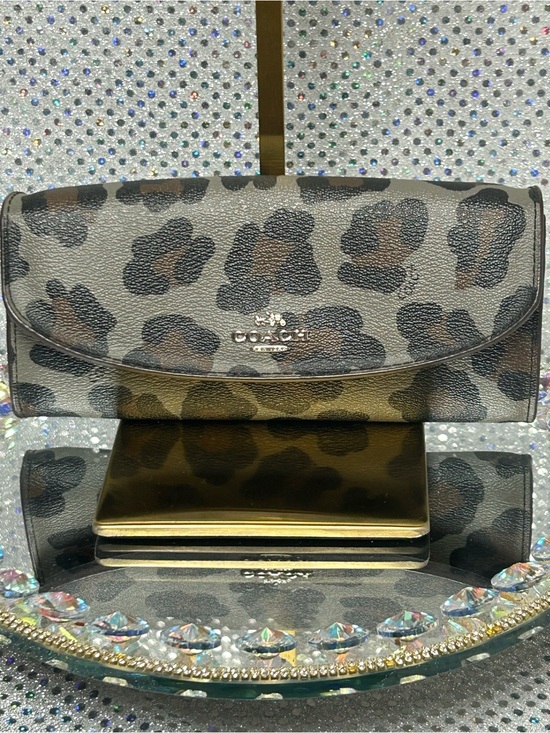 Coach Handbags - Coach Leopard Print Continental Wallet - Brown/Black/Gray Approx. 8 x